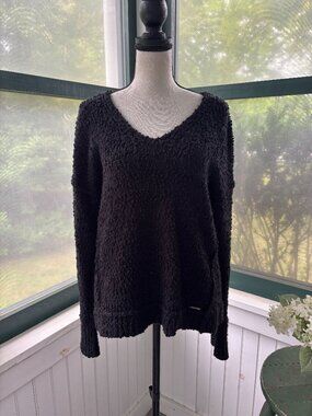 Abercrombie & Fitch Black Boucle Knit V-Neck Sweater — Size S Like New